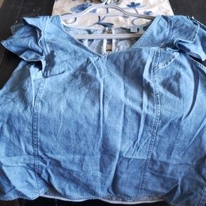 Casual Chambray Ruffle Top